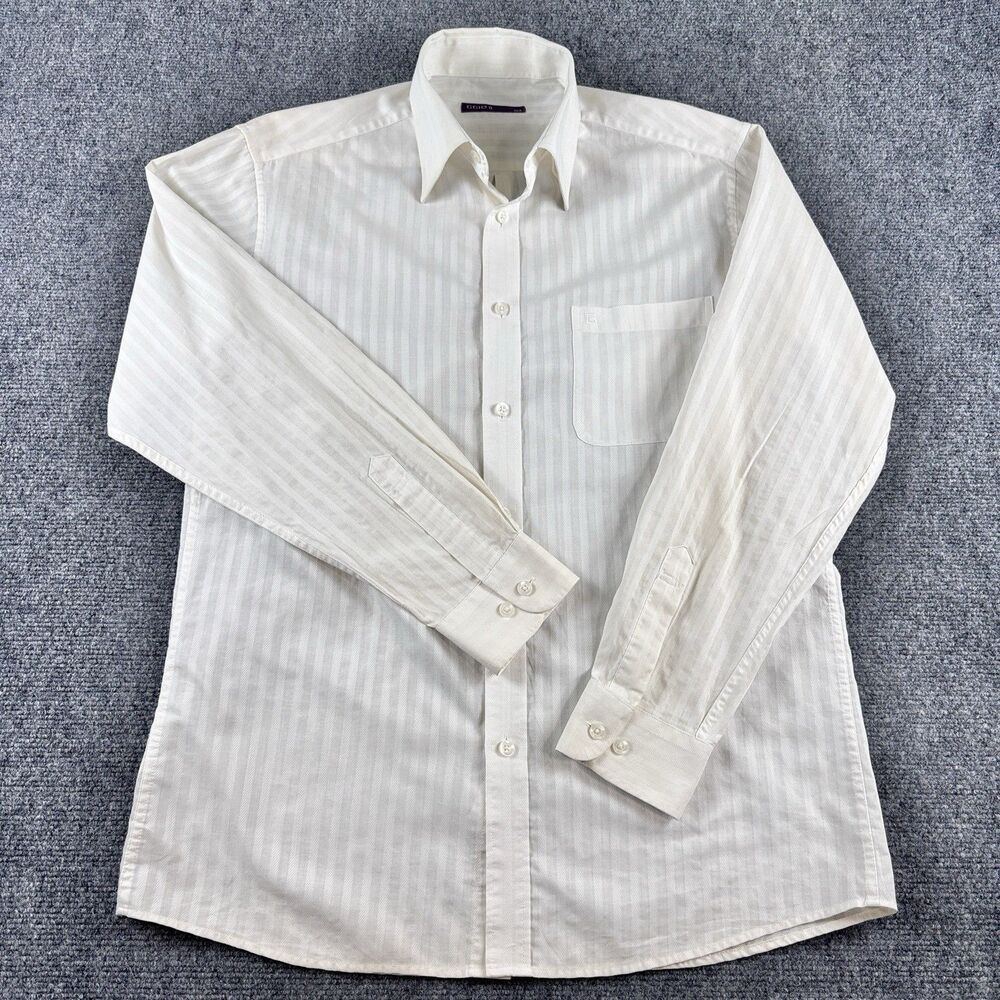 GGIO II Dress Shirt Mens Large Off White Tonal Stripe Long Sleeve Button Down